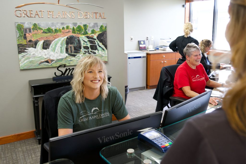 Care Representative Tessa greets a patient at Great Plains Dental in Sioux Falls, SD